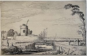 Antique print, etching | Old tower used as lighthouse, published 1616, 1 p.