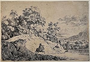 Antique print, etching | Landscape with two hunters, published ca. 1650, 1 p.