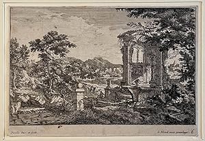 Antique print, etching | Italianate landscape with ruined buildings, published ca. 1650, 1 p.