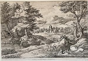 Antique print, etching | Landscape with figures, published ca. 1680, 1 p.