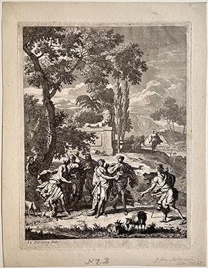 Antique print, etching and engraving | Amaryllis plays blindfolded, published 1690-1700, 1 p.