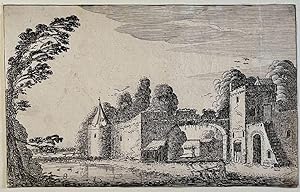 Antique print, etching | Ruins with a ditch at the left, published 1616, 1 p.