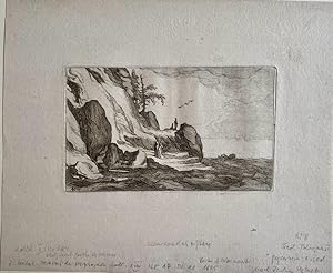 Antique print, engraving I Seascape with high rocks (zeelandschap), published ca. 1640, 1 p.