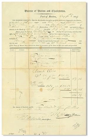[Printed Form, Signed]: DISTRICT OF BOSTON AND CHARLESTOWN, PORT OF BOSTON . [caption title]