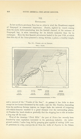 1894 Antique Map of Tumbes and it's deserts in the northwest of Peru
