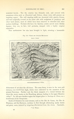 1894 Antique Map of Caraz and the Ancacha Mountains