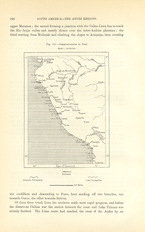 1894 Antique Map of Lines of Communications in Peru