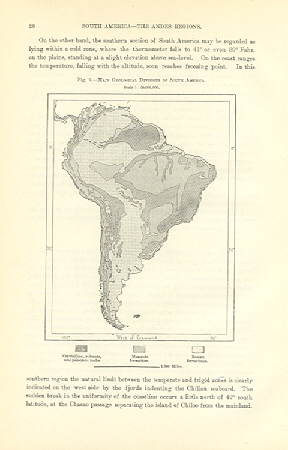 Main Geological Divisions in Soth America,1894 Antique Map