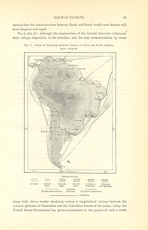 Zones of Distances between London or Paris and South America,1894 Antique Map