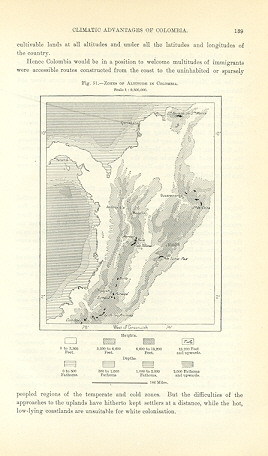 1894 Antique Map of the Zones of Altitude in Colombia