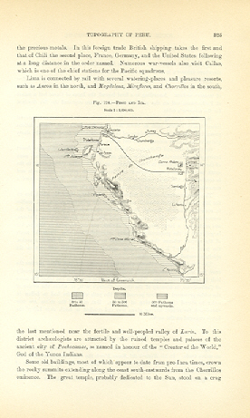 1894 Antique Map of Pisco and Ica in southern Peru