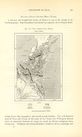Punta Arenas in the southernmost part of Chile, on the Strait of Magellan,1894 Antique Map