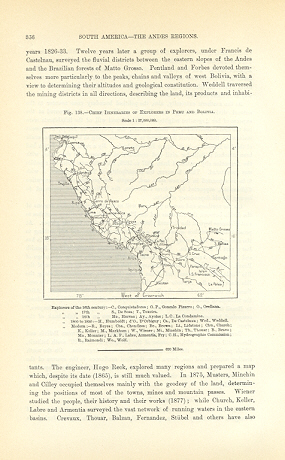 Chief Itineraries of Explorers in Peru and Bolivia,1894 Antique Map