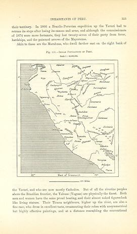 1894 Antique Map of the Indian Populations of Peru