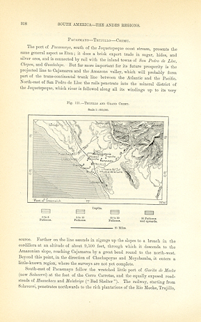 1894 Antique Map of Trujillo and Grand Chimu in Peru