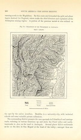 1894 Antique Map of The goldfields of Antioquia in Columbia