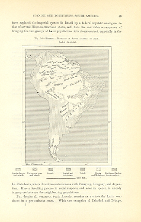 1894 Antique Map of the Ethnical Divisions of South America in 1893
