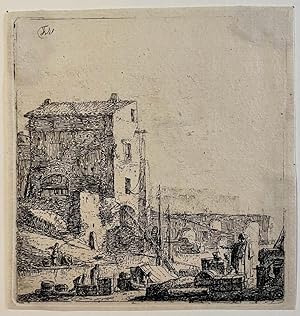 Antique print, etching | Oriental merchant by a river, published ca. 1650, 1 p.