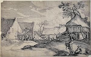 Antique print, etching | Farmyard / Boerderij met erf, published 1614, 1 p.