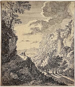Antique print, etching | Landscape with two travellers (landschapsprent), published ca. 1645, 1 p.