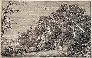 Antique print, etching | Draw-well among trees, published 1616, 1 p.