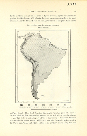 Isothermal Lines of South America,1894 Antique Map