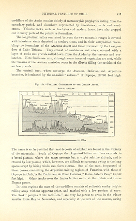 1894 Antique Map of the Parallel Cordilleras of the Chilean Andes