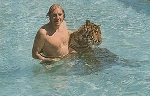 John Aspinall Zoo & Casino Owner at Howletts 1970s Tiger Postcard