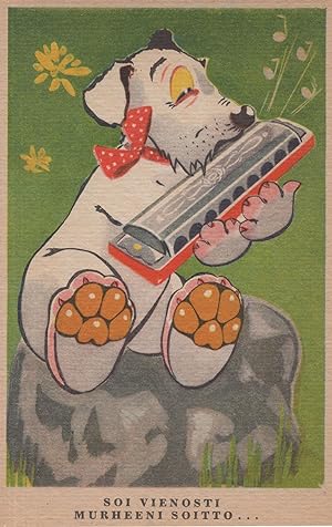 Italian Mouth Organ Harmonica Dog Old Comic Music Postcard