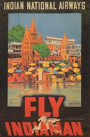 Indian National Airways Fly Indiaman Hindu Ganges Plane Aircraft Postcard