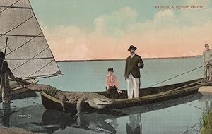 Florida Alligator Hunter Sailing Boat Antique Reptile Killer USA Postcard