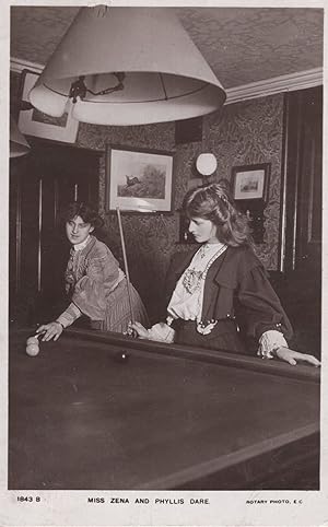 Actress Zena Dare and Pyllis Dare Playing Pool Snooker Billiards Postcard