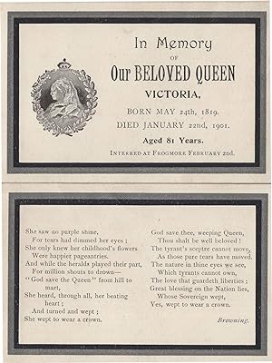 Queen Victoria 1901 Frogmore Browning Poem 2x Antique Funeral Card s