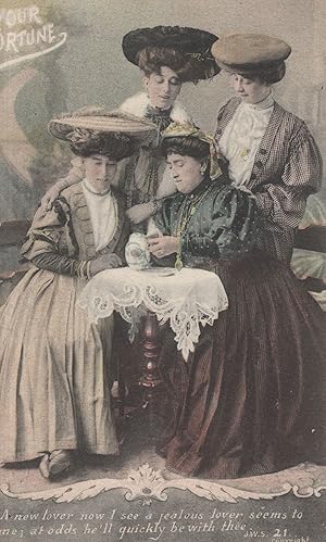 Your Fortune Romany Gypsy Tea Leaves Divination Antique Postcard