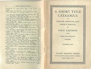 A Short-Title Catalogue of English, American, and French Writers in First Editions and Miscellane...