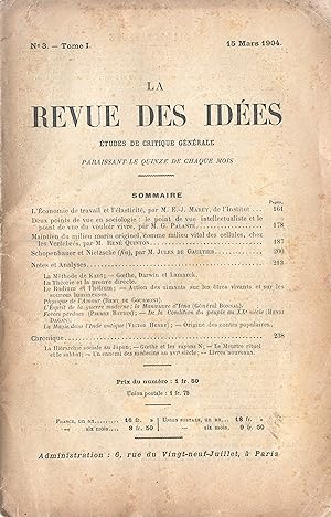 L'économie de travail et l'élasticité. In : La Revue des Idées, 15 Mars 1904, Tome I, N° 3.