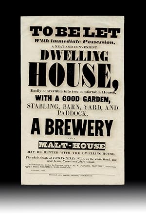 [Breweriania] 1838 Brewery & Malt-House "To Be Let" Letterpress Broadside