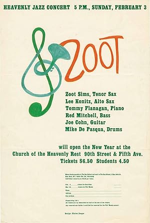 Original "Zoot" mailer, for a performance by Zoot Sims and his ensemble, at the Church of Heavenl...