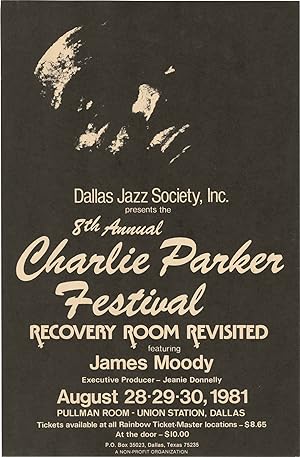 Original 8th Annual Charlie Parker Festival poster featuring James Moody at the Recovery Room Rev...