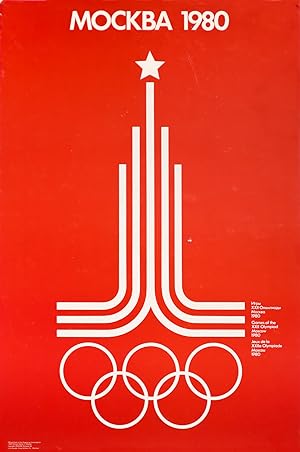 1980 Moscow Olympic Poster, Red Logo on White Background (On Cardboard)