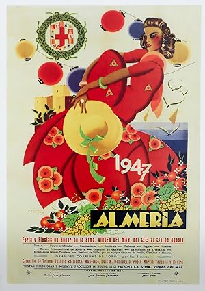 1947 Spanish Travel Poster, Almeria: Ferla y Fiestas en Honor de la Stma. Virgen Del Mar (Re-Issue)