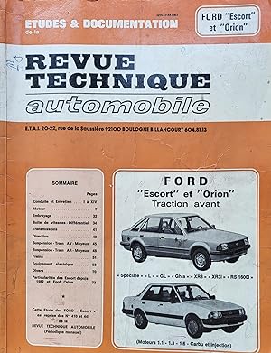 Etudes & Documentation de la REVUE TECHNIQUE AUTOMOBILE - Ford Escort et Orion, Traction avant (C...