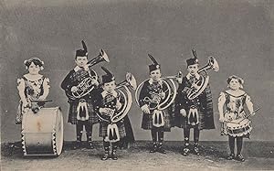 Midget Ladies Antique Scottish Music Brass Band Postcard