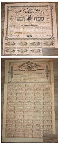 1863-1864 - Two different $1,000 Confederate States of America Loan certificates