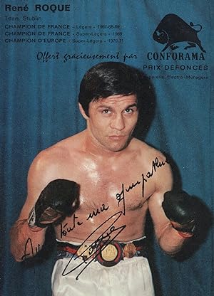 Rene Roque 1970s French Boxing Champion Hand Signed Photo