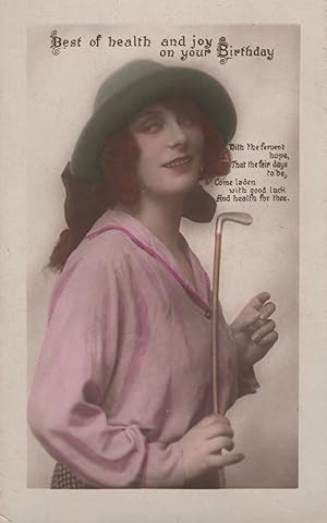 Lady Golfer Antique Real Photo Golfing Greetings Glamour Postcard