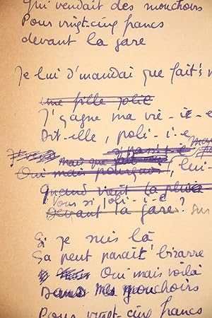 Ensemble complet du manuscrit et du tapuscrit de la chanson de Boris Vian intitulée "Un beau matin"