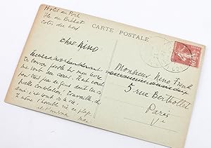 Carte postale autographe signée adressée depuis les Côtes du Nord à son ami l'écrivain Nino Frank...