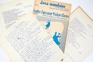 Ensemble complet du manuscrit et du tapuscrit de la chanson de Boris Vian intitulée "Java Mondaine"