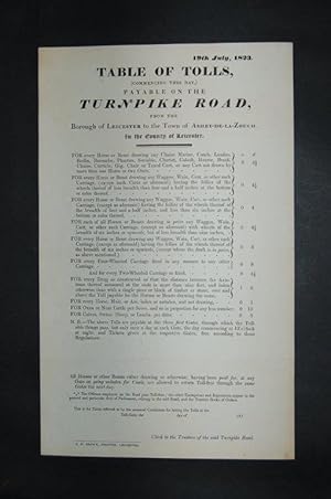 Tables of Tolls, (Commencing this Day,) Payable on the Turnpike Road, from the Borough of Leicest...